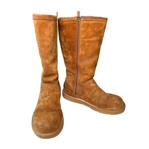 UGG Womens Chestnut Leather Mid-Calf Boots Sz 8 Side Zipper Shearling Lining